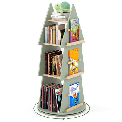 4 Tier Tree Shape Kids Rotating Bookshelf 360° Display Rack Storage Organizer