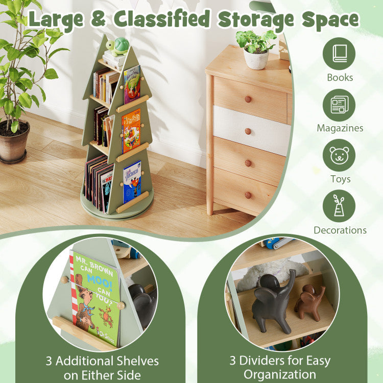 4 Tier Tree Shape Kids Rotating Bookshelf 360° Display Rack Storage Organizer