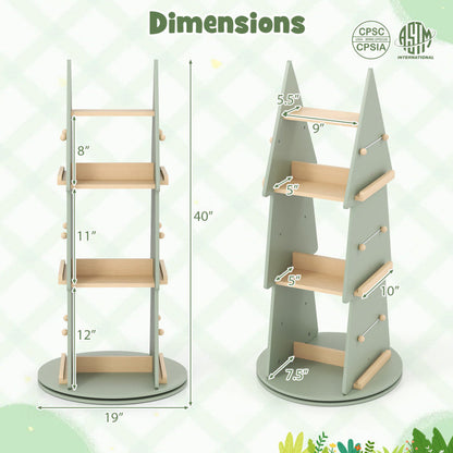 4 Tier Tree Shape Kids Rotating Bookshelf 360° Display Rack Storage Organizer