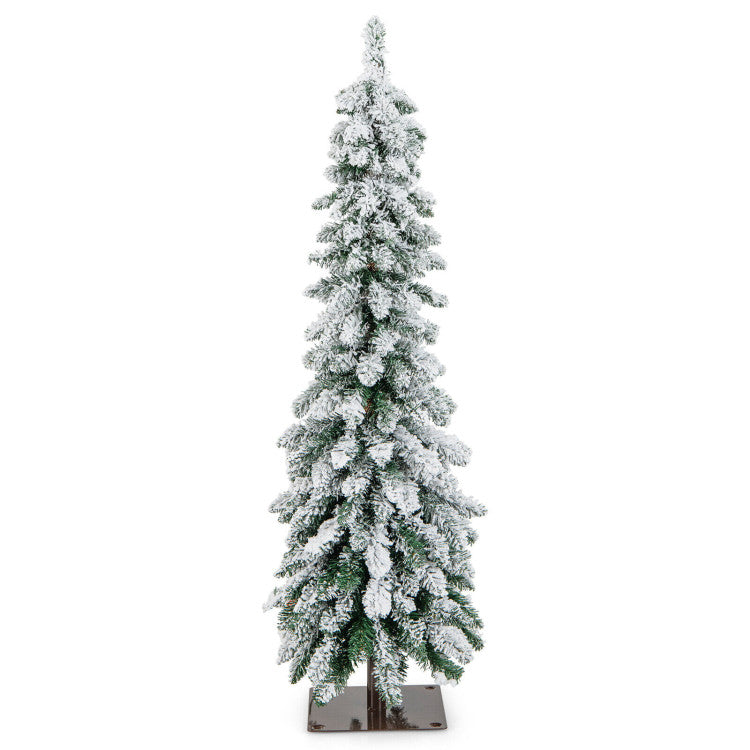 4/5/6 Feet Pre-Lit Artificial Christmas Tree Snow-Flocked Slim Pencil Xmas Decor