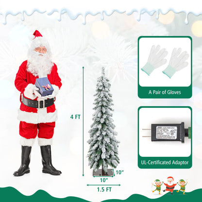 4/5/6 Feet Pre-Lit Artificial Christmas Tree Snow-Flocked Slim Pencil Xmas Decor