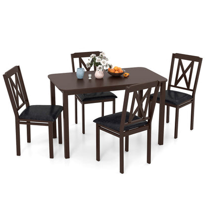 5-Piece Dining Table Set with Wide Tabletop and Rubber Wood Legs
