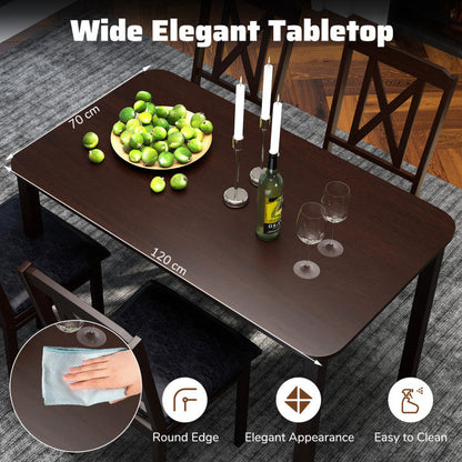 5-Piece Dining Table Set with Wide Tabletop and Rubber Wood Legs