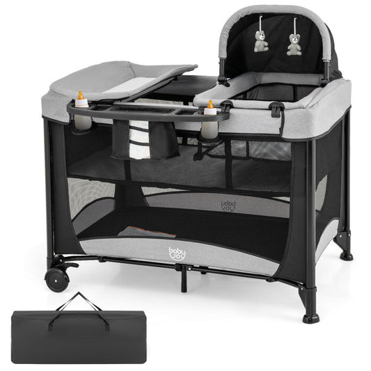 5-in-1 Portable Baby Playard with Changing Table and Storage Basket
