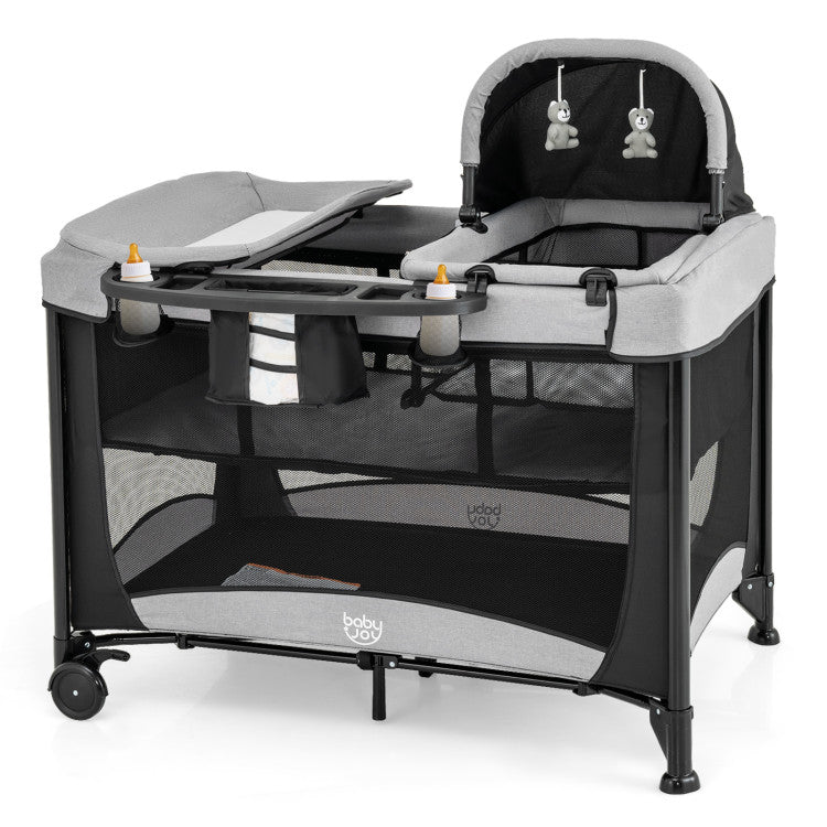 5-in-1 Portable Baby Playard with Changing Table and Storage Basket