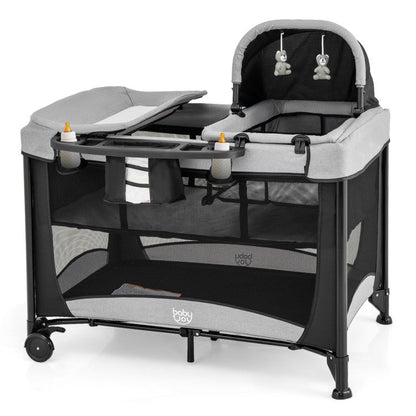 5-in-1 Portable Baby Playard with Changing Table and Storage Basket