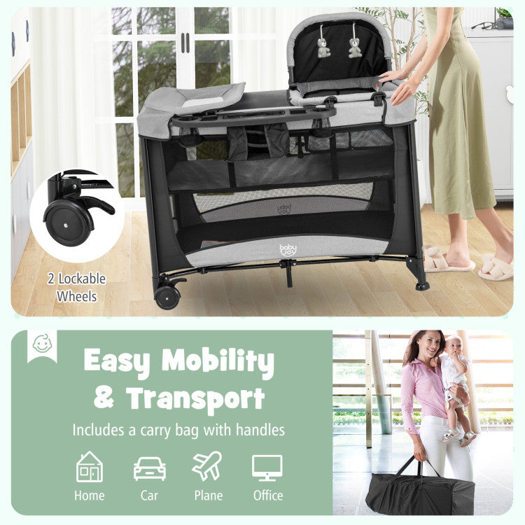 5-in-1 Portable Baby Playard with Changing Table and Storage Basket