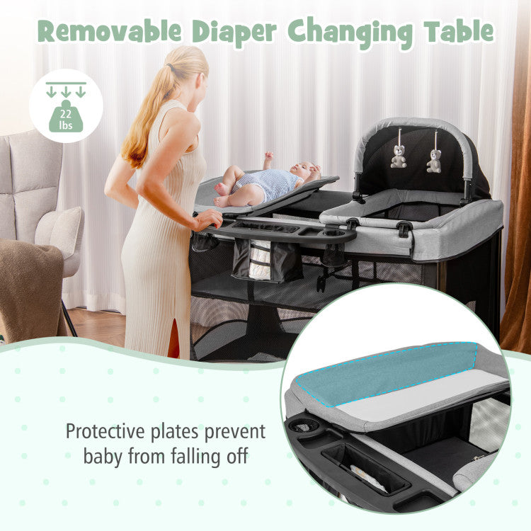 5-in-1 Portable Baby Playard with Changing Table and Storage Basket