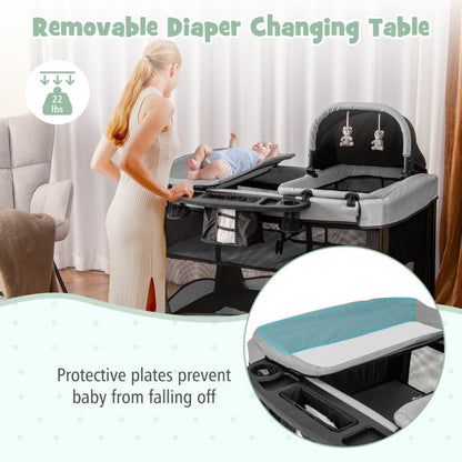 5-in-1 Portable Baby Playard with Changing Table and Storage Basket