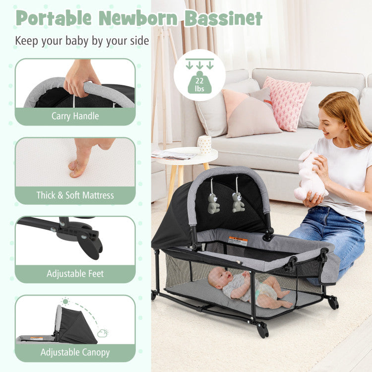 5-in-1 Portable Baby Playard with Changing Table and Storage Basket