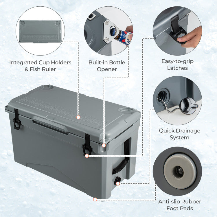 50 QT Rotomolded Cooler Insulated Portable Ice Chest with Integrated Cup Holders