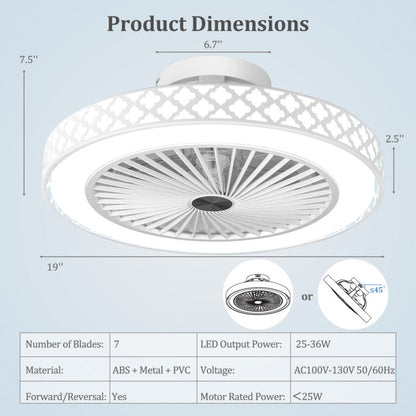 19 Inch Ceiling Fan with Light Low Profile Flush Mount Fan