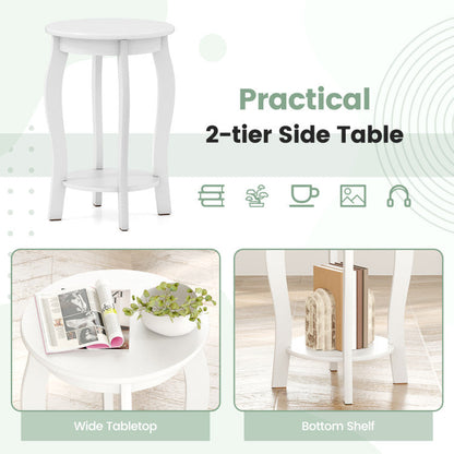 Set of 2 15 Inch 2-Tier Round End Table with Storage Shelf