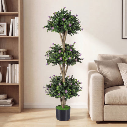 51" Artificial Triple Ball Boxwood Topiary Tree with 59 Blossoms