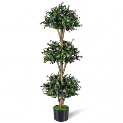 51" Artificial Triple Ball Boxwood Topiary Tree with 59 Blossoms