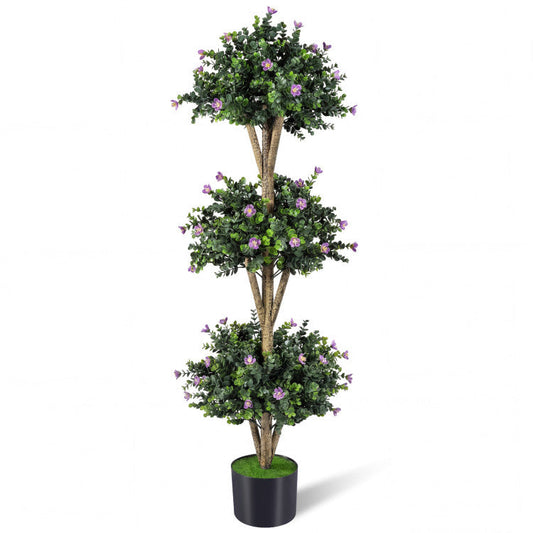 51" Artificial Triple Ball Boxwood Topiary Tree with 59 Blossoms