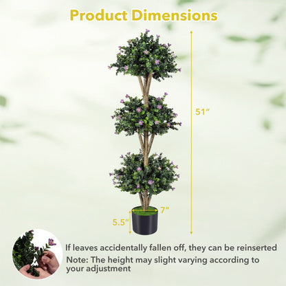 51" Artificial Triple Ball Boxwood Topiary Tree with 59 Blossoms