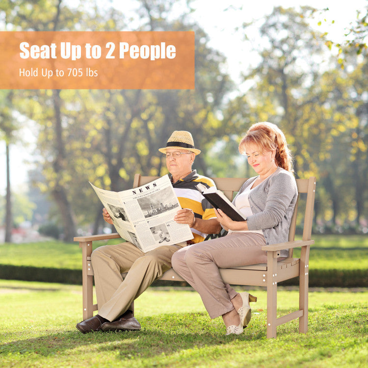 52 Inch All-Weather HDPE Outdoor Bench with Backrest and Armrests