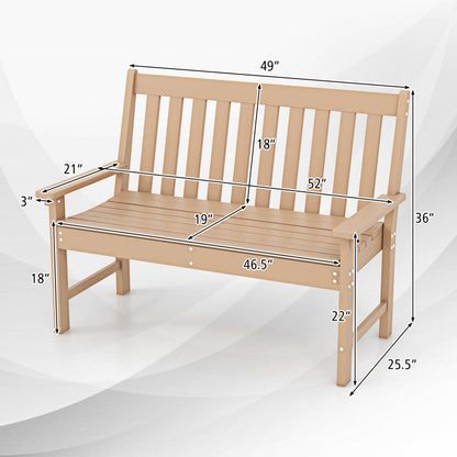52 Inch All-Weather HDPE Outdoor Bench with Backrest and Armrests