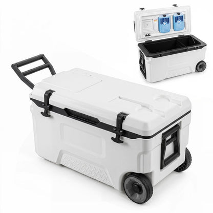 53 Quart Portable Rolling Cooler with Fish Ruler for Outdoor