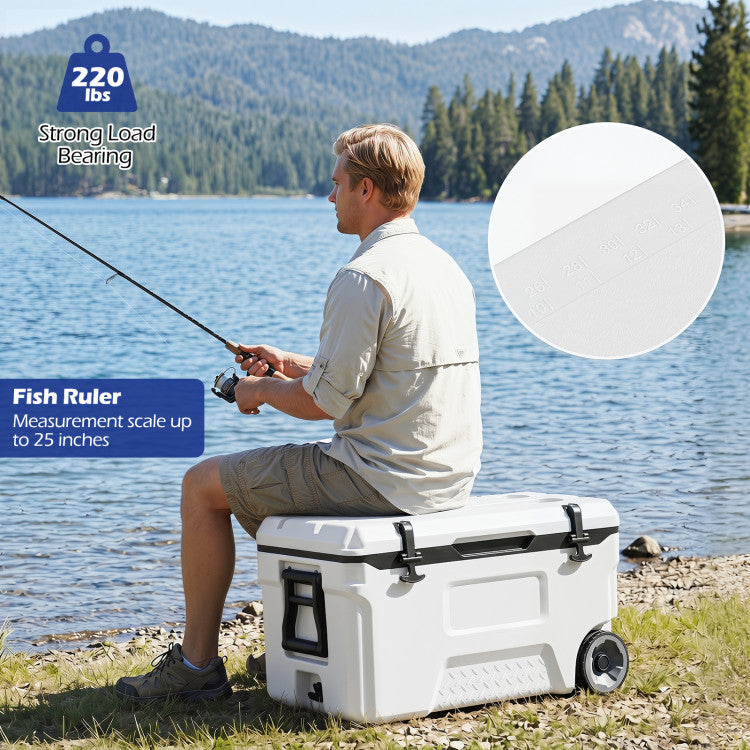 53 Quart Portable Rolling Cooler with Fish Ruler for Outdoor