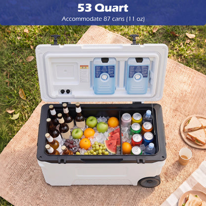 53 Quart Portable Rolling Cooler with Fish Ruler for Outdoor