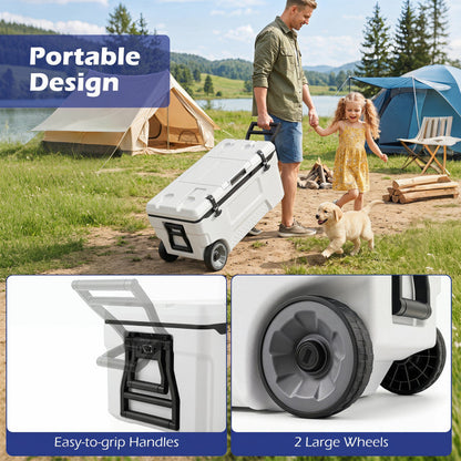 53 Quart Portable Rolling Cooler with Fish Ruler for Outdoor