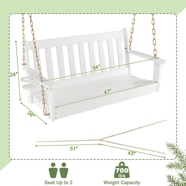54 Inch HDPE Patio Porch Swing with Cup Holder
