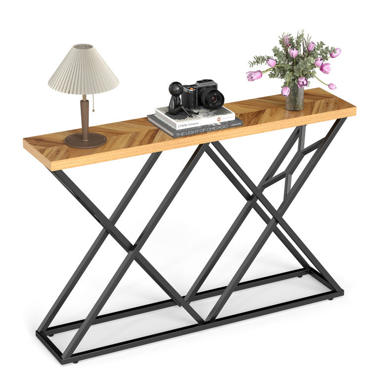 55 Inch Console Table with Solid Metal Frame and Storage