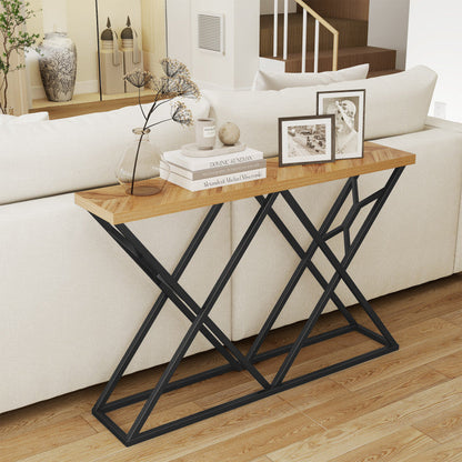 55 Inch Console Table with Solid Metal Frame and Storage