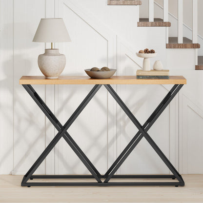 55 Inch Console Table with Solid Metal Frame and Storage