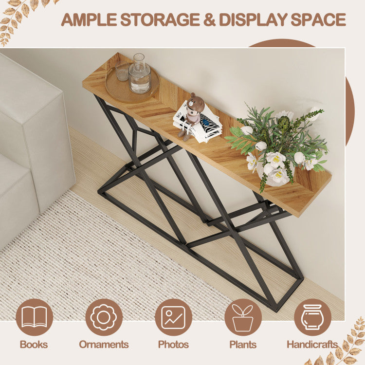 55 Inch Console Table with Solid Metal Frame and Storage