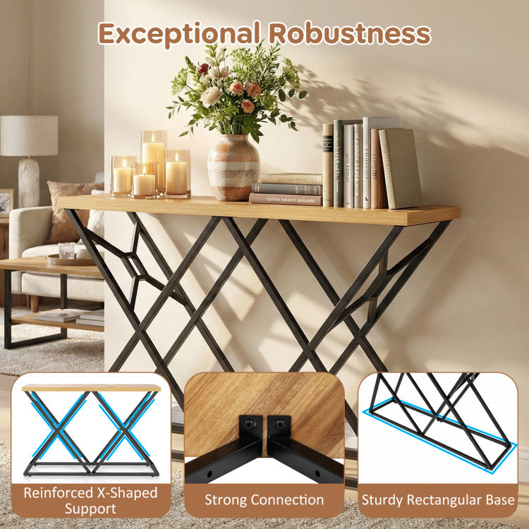 55 Inch Console Table with Solid Metal Frame and Storage