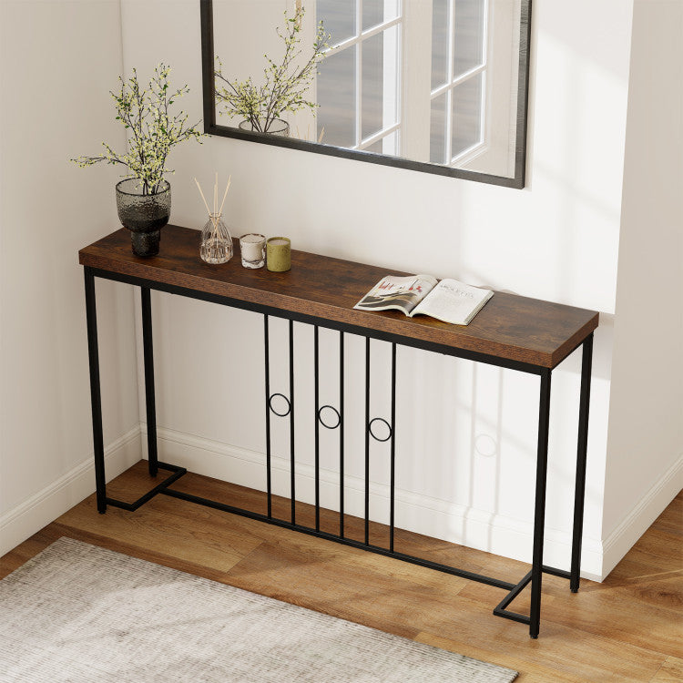 55" Industrial Console Table with H-Shaped Base