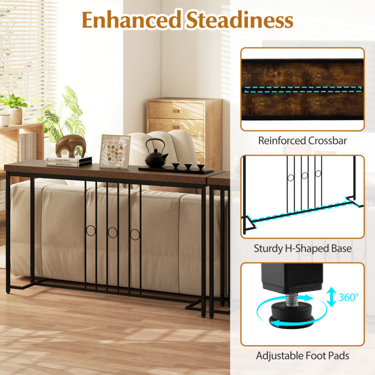 55" Industrial Console Table with H-Shaped Base