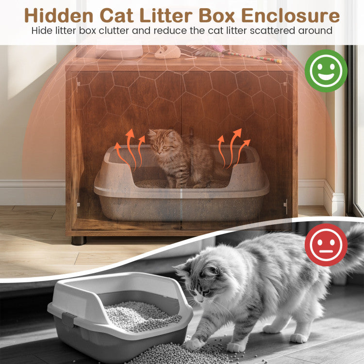 56 Inch Tall Cat Litter Box Enclosure with Storage