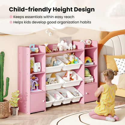 56 inch Large Toy Storage Organizer with 8 Removable Bins and Bookshelf