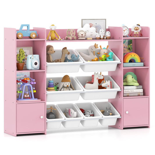 56 inch Large Toy Storage Organizer with 8 Removable Bins and Bookshelf