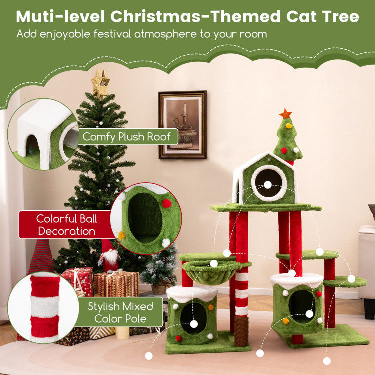 58 Inch Tall Cat Tree Tower Multi-level Pet Climbing and Jumping Tower Furniture with Condos