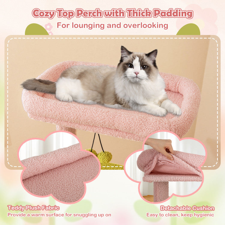 58 Inch Tall Multi-Level Cat Tree Aesthetic Floral Kitten Tower