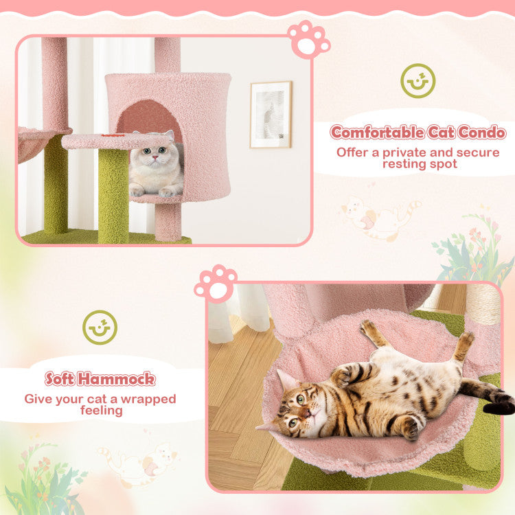 58 Inch Tall Multi-Level Cat Tree Aesthetic Floral Kitten Tower