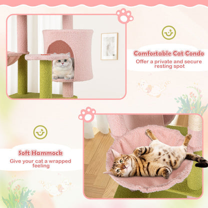 58 Inch Tall Multi-Level Cat Tree Aesthetic Floral Kitten Tower