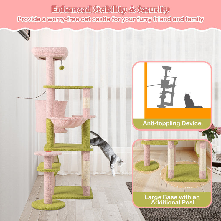 58 Inch Tall Multi-Level Cat Tree Aesthetic Floral Kitten Tower