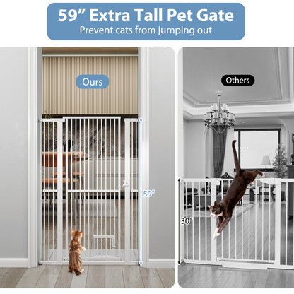 59” Extra Tall Pet Gate Heavy-Duty Metal Cat Gate with Wide Opening