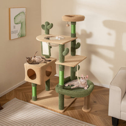 59 Inch Multilevel Cactus Kitty Activity Center with Scratching Posts Toy