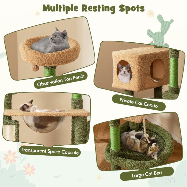 59 Inch Multilevel Cactus Kitty Activity Center with Scratching Posts Toy