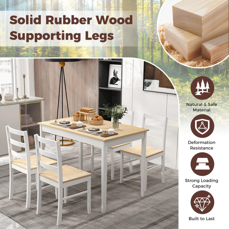 5-Piece Wooden Dining Set with Rectangular Table and 4 Chairs