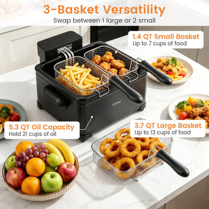 5.3-Qt Electric Deep Fryer with 3 Baskets 1700W LED Touch Screen and 6 Presets