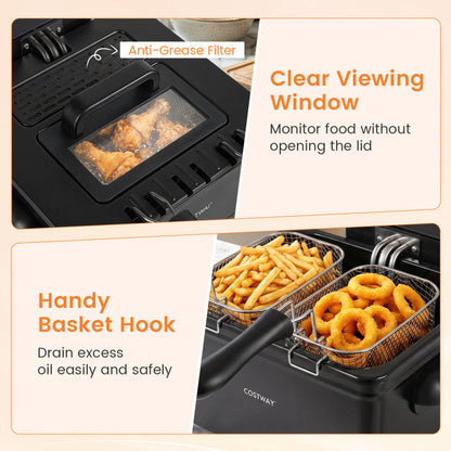 5.3-Qt Electric Deep Fryer with 3 Baskets 1700W LED Touch Screen and 6 Presets
