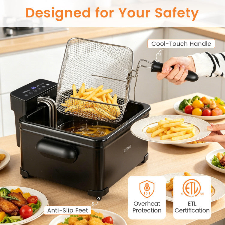 5.3-Qt Electric Deep Fryer with 3 Baskets 1700W LED Touch Screen and 6 Presets